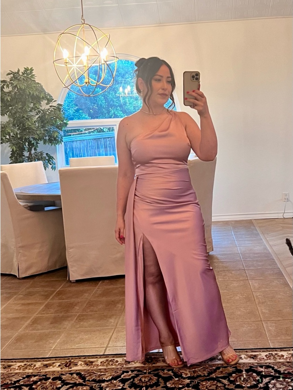 Elegance Rose Satin One-Shoulder Maxi Dress MEDIUM